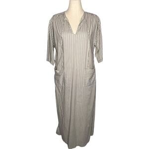 Vintage 70s Clovis Ruffin Maxi Dress Size M Striped Caftan Patch Pocket